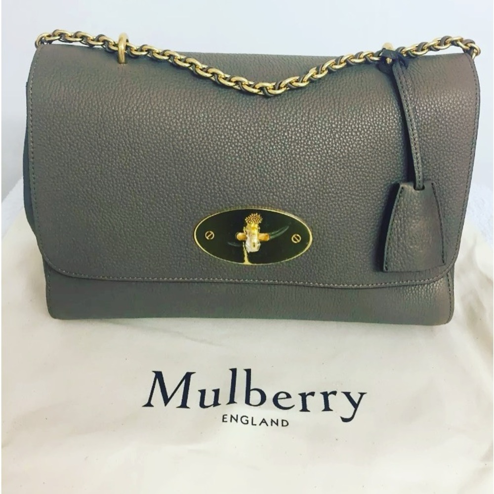 Mulberry Lily linen Olive Green Micro grain classic leather crossbody bag